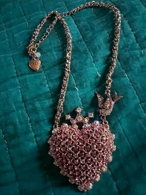 Betsey Johnson Rose Gold-Tone Necklace with Pink Crystal Heart Pendant